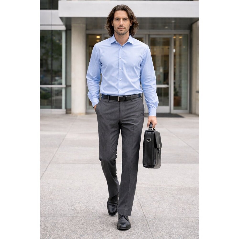Tommy Hilfiger Mens Gray Dress Pants 32Wx30L Flat Front Polyester Blend